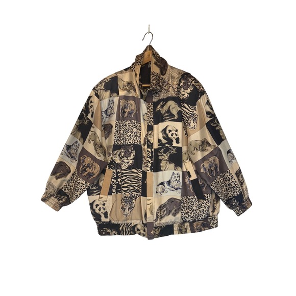 Vintage Fuda International Silk Animal Print Bomber Jacket Unique‎ Lightweight L - Picture 2 of 11